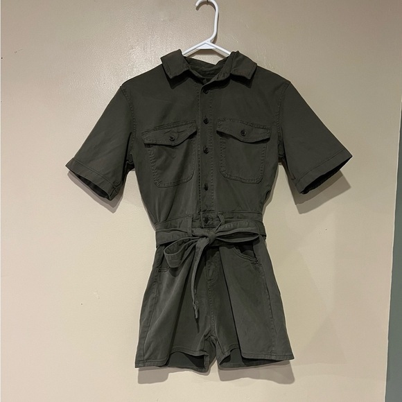 Universal Thread Short Sleeve Denim Romper - Olive Green 00 Safari Travel - Picture 2 of 9